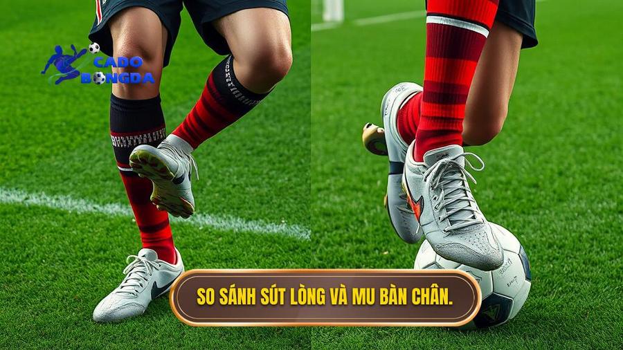 So sánh sút lòng và mu bàn chân.